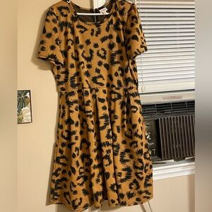 LuLaRoe Tan and Black Animal Print Midi Dress
